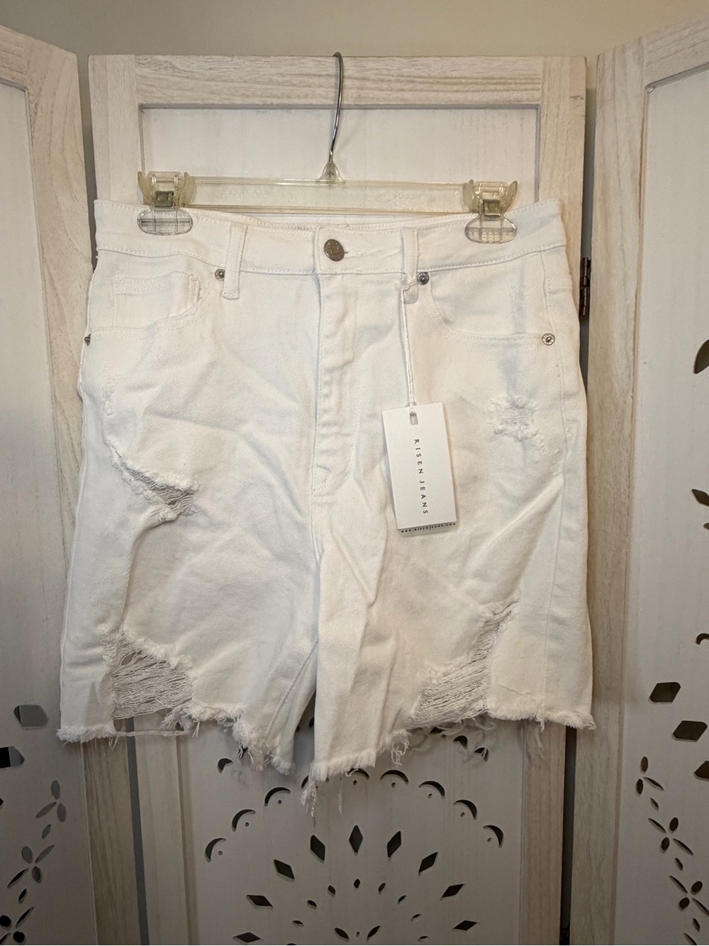 NWT Risen White Distressed Denim Shorts